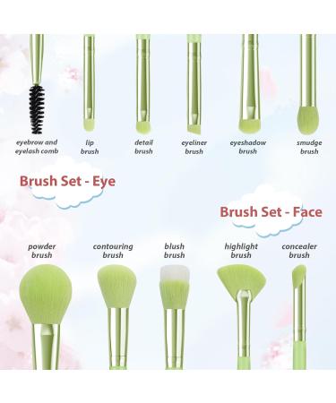 11pcs Professional Makeup Brushes Set with PU Leather Bag - Green | Premium Synthetic Powder Blush Contour Eyeshadows Brushes for Face & Eyebrows - Buy Online on GoSupps.com