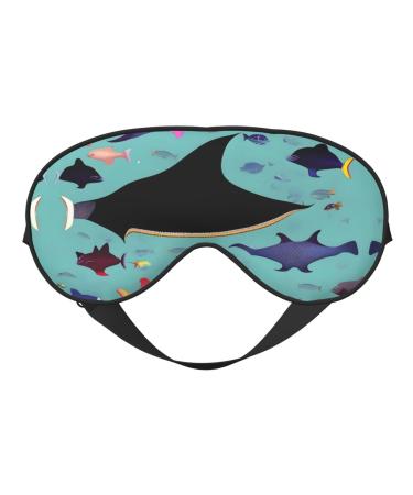 FoRes Manta Ray and Fish Print Adult Unisex Sleep Eye Mask Light Blocking Adjustable Smooth for Deep Rest Black