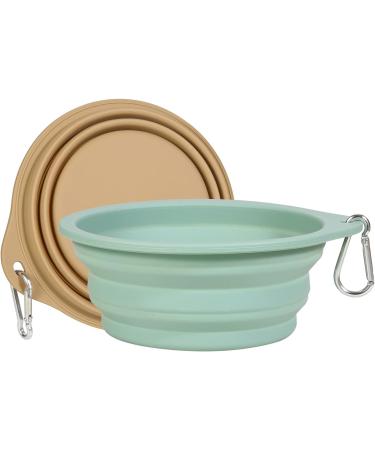 Slson 2-Piece Foldable Portable Silicone Dog & Cat Travel Bowl Set - Eco-Friendly 600ml for Hiking & Camping (Light Green & Khaki) - Buy Online on GoSupps.com