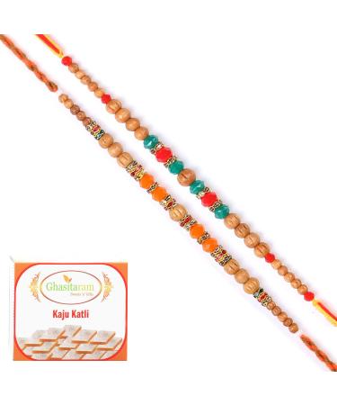 Ghasitaram Gifts Rakhi for Brother Rakhis Online - Set of 2 6490 6493 Fancy Rakhis with 400 GMS of Kaju katli