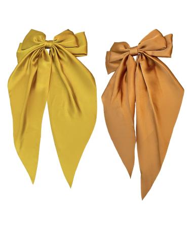 2Pcs Women Faux Satin Bowknot Hair Clip Back Head Hairpin with Spring Metal Clip Ribbon Bow Hair Pin Headwear