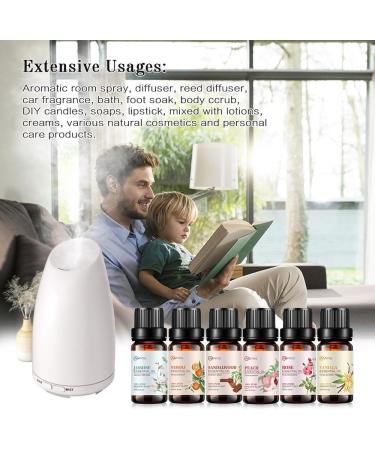Essential Oil Set 6x10ML - 100% Pure Organic Aromatherapy Oils for Diffuser Massage & Spa - Rose Jasmine Sandalwood Vanilla Neroli Peach - Buy Online on GoSupps.com