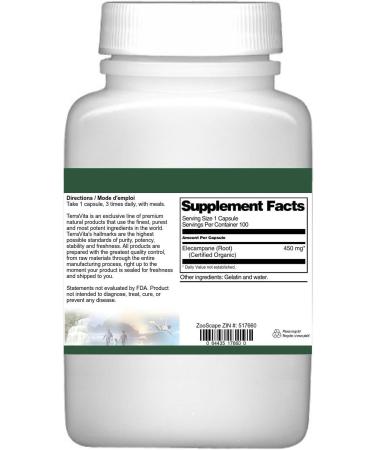 Elecampane Root (Certified Organic) - 450 mg (100 Capsules ZIN: 517660) - Buy Online on GoSupps.com