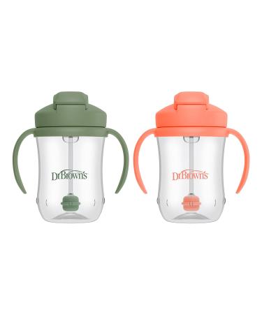 Dr. Brown's Milestones Baby's First Straw Cup Sippy Cup 2 Pack - Coral & Olive Green 9oz BPA Free - Buy Online on GoSupps.com