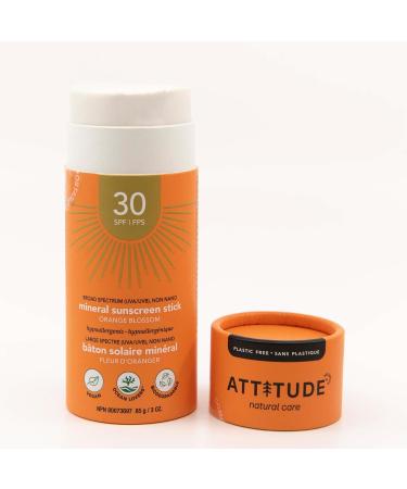 ATTITUDE Solid Mineral Sunscreen SPF 30 Plant and Mineral Based Ingredients Vegan Plastic Free Orange Blossom 85 g - Buy Online on GoSupps.com