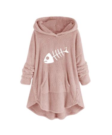 Bigfanshu Women's Tops Christmas Print Hooded Long Sleeves Sweatshirt Pullover Shirt Pink