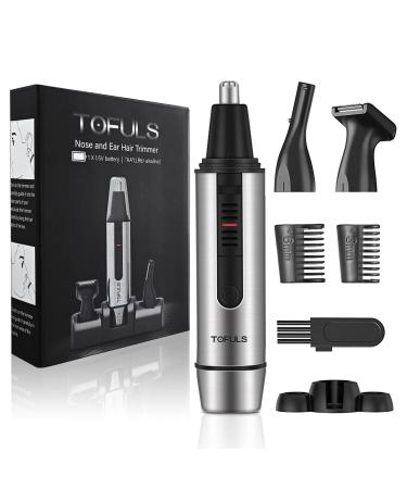 TOFULS Ear and Nose Hair Trimmer for Men - Waterproof Stainless Steel 3-in-1 Hair Trimmer, Nose Hair Clipper, Ear Trimmer, Beard Trimmer, All in One Facial Hair Trimmer, Painless Eyebrow Trimmer Sliver
