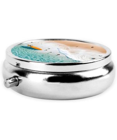 Romantic Beach Round Pill Box | 3 Compartment Portable Travel Organizer for Medicine & Vitamins - Buy Online on GoSupps.com