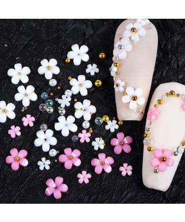 3D Flower Nail Charms Set - TEOYALL Acrylic Flowers with Gold and Silver Caviar Beads for Manicure DIY Decorations - Buy Online on GoSupps.com