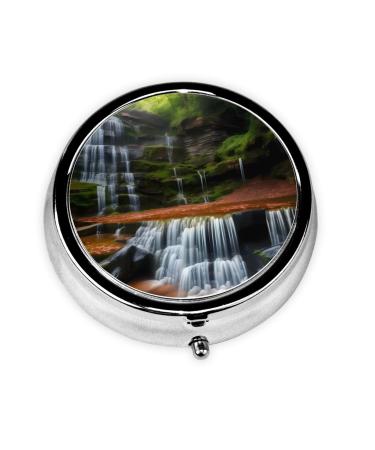Waterfall Viewround Pill Box 3 Compartment Round Pill Box Organizer # Portable Travel Pill Box for Traveling.