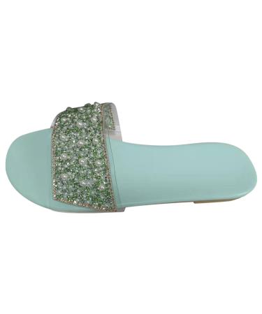 HSYHKDSY Women's Fashion Flat Sandals Summer Shoes Glitter Elegant Casual Comfortable Holiday s51180 Green 5.5 UK