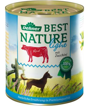 Dehner Best Nature Dog Food Light - Reduced Wet Food for Overweight Dogs | Beef & Zucchini | 6 x 800g Cans (4.8kg) - Buy Online on GoSupps.com