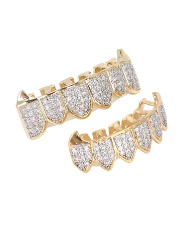 Brass Teeth Set Hip Hop Prop Teeth Accessory Decoration for Halloween Party Gift (Two-tone Suit)