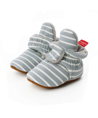 EDOTON Unisex Newborn Winter Boots Warm Stripe Bootie Non-Slip Sole Soft Stay On Ajustable Bootie Sock 0-6 Months Stripe Light Green