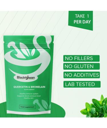 Black Swan Quercetin & Bromelain Supplement - Black Swan | Antioxidant & Anti-Inflammatory | Immune System Support | Healthy Blood Pressure | Heart Health | 750mg Veg Capsules (30 caps) - Buy Online on GoSupps.com