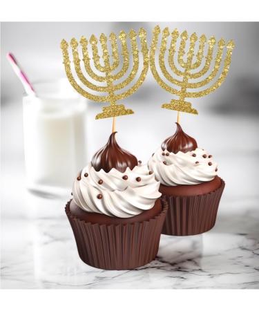 16 Glitter Chanukah Menorah Party Cupcakes - Cake - Fruit Toppers - Chanukah Party Decorations - Birthday Party - School Party Decorations