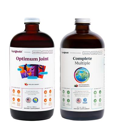 LIQUIDHEALTH Optimum Joint Glucosamine Chondroitin Supplement & Complete Multiple Daily Multivitamin Bundle for Men & Women - Immune Support Bone Joint Health Whole Foods - USA Made Vegan Non-GMO