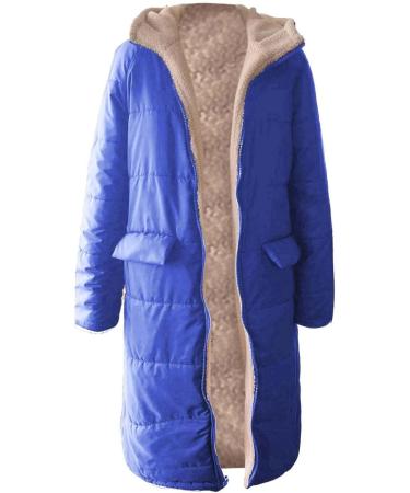 Hanxiulin Oversized Plush Hoodie Jacket for Women - Warm Winter Coat Reversible Down Jacket Blue - Buy Online on GoSupps.com