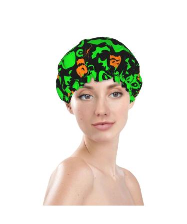Green Ghost Horror Halloween Pumpkin Printed Shower Cap - Waterproof Bath Cap for Women - Fits All Head Sizes and Hair Textures - Buy Online on GoSupps.com