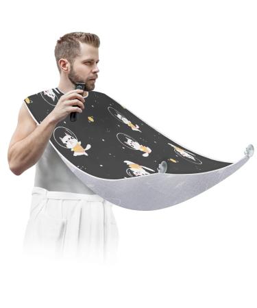 Galaxy Cat Beard Bib Apron Beard Bib Hair Catcher for Men Shaving and Trimming Non-Stick Waterproof Beard Cape Grooming Cloth with 2 Suction Cups Gifts for Men