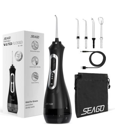 SEAGO Water Flosser Cordless, Portable Dental Oral Irrigator for Teeth, 5 Jet Tips, IPX7 Waterproof Powerful Battery Life Rechargeable Water Teeth Cleaner Picks for Home and Travel Oral Care(Black)
