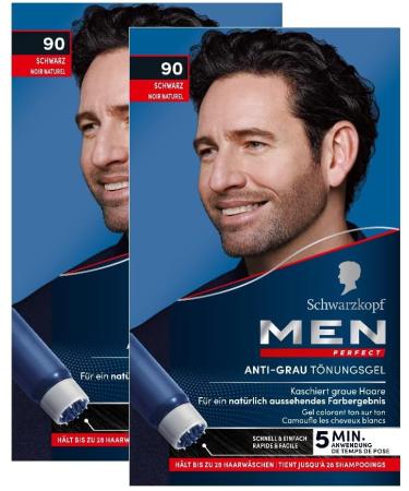 handle Men Perfect Antigray color gel 90 black 2 x 80 ml hair color for men hides gray hair antigray tint for a naturallooking result 80 ml 2er Pack