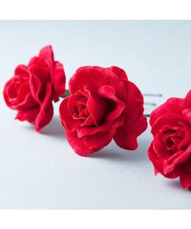 Qinuseaks 6 Pieces Rose Hair Clips Red Rose Floral Clips Flower Hairpin Rose Flower Hair Accessories for Party Wedding Handmade Bridal Accessory - Buy Online on GoSupps.com