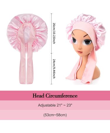 Arqumi Silk Satin Kids Bonnet 2Pcs Set - Soft Adjustable Night Cap for Children - Rose&Pink - Buy Online on GoSupps.com