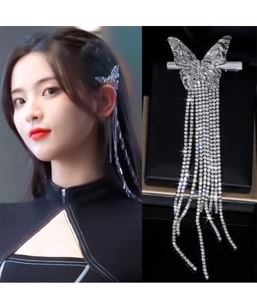 Hair clips butterfly diamond tassel hairpin fashion side bangs clip duckbill clip hair accessories for Women and Girls(Silver) - Buy Online on GoSupps.com