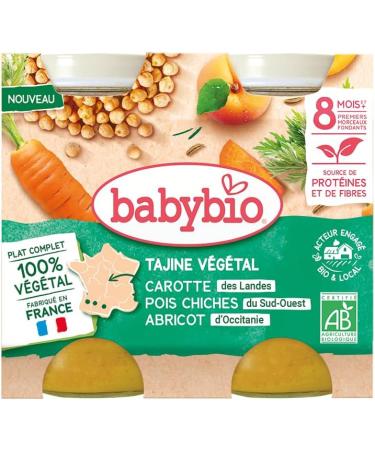 BABYBIO - Vegetable tagine - Small vegetables from our regions Bulghur Apricots of Occitanie - 8+ months - 2 x 200g - ORGANIC - Pack of 6 - Buy Online on GoSupps.com