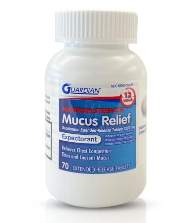 Guardian Mucus Relief 12 Hour (70 Count) Extended Release Guaifenesin, 1200mg Maximum Strength, Chest Congestion Expectorant Tablets (70 Count Bottle (Pack of 1)) Bottle 70 Count (Pack of 1)