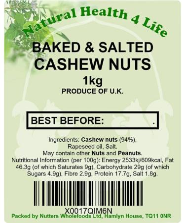 Natural Health 4 Life Whole Baked and Salted Cashew Nuts 1kg - Buy Online on GoSupps.com