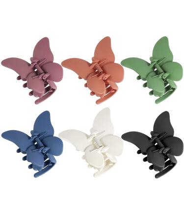 6 Pieces Butterfly Hair Clips Butterfly Claw Clips for Girls Thick Thin Hair 6 Colors 2.6 Inch Strong Hold Cute Hair Claws Large Clips Non Slip Matte Jaw Clips for Women