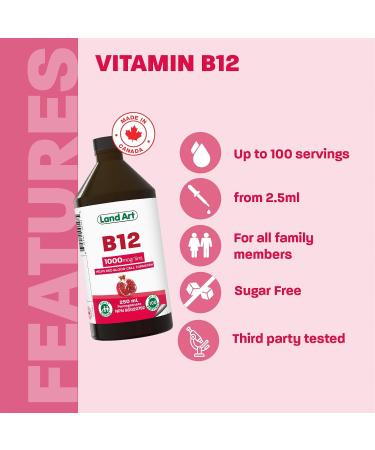 Vitamin B12 Liquid 250ml 50 Doses - Great Taste - 1000mcg - For Kids and Adults - Fast Absorption - Vegan - Non-GMO Gluten Free No Sugar Added - Made in Canada 250 ml (Pack of 1) - Buy Online on GoSupps.com