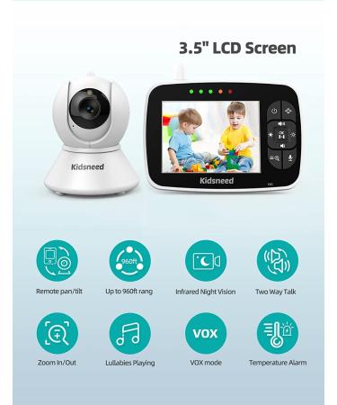 3.5 Inch Video Baby Monitor with Camera, Audio, Remote Control Pan & Tilt, Night Vision, Two-Way Audio - Long Range 960ft - Buy Online on GoSupps.com