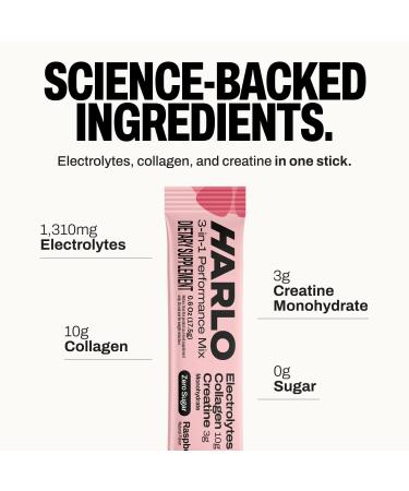 Harlo Electrolytes Powder Stick Packs 3-in-1 High Sodium Hydration for Intense Training | with Creatine & Collagen | Zero Sugar | Salty by Design | Raspberry Salt (15 Stick Packs) - Buy Online on GoSupps.com