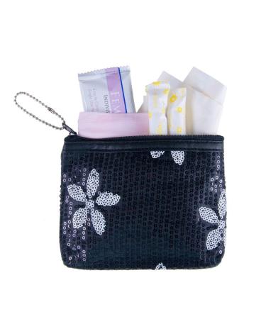Period Starter Kit - Fashionable and Organic Menstrual Period Survival Kit - When Aunt Flo Makes a Surprise Visit! (Your First Choice to-Go!) (Black)