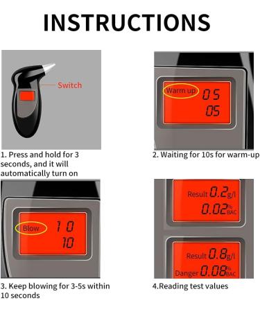 Portable LCD Breathalyzer with 50 Mouthpieces - Alcohol Tester for Personal & Professional Use - Buy Online on GoSupps.com