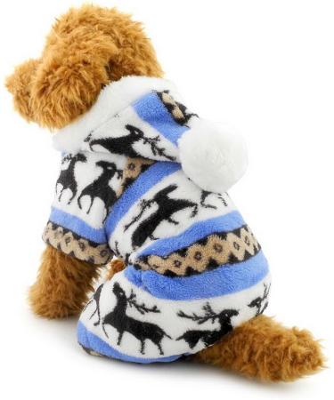 Ranphy Soft Velvet Reindeer Hoodie Sweater for Small Dogs & Cats - Cozy Pile Suit - Size S (Blue) - Buy Online on GoSupps.com