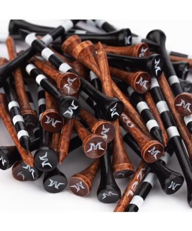 MAZEL Natural Wood/Bamboo Golf Tees 2 3/4 Inch & 3 1/4 Inch Pack 50 or 120 Reduce Friction & Side Spin More Durable and Stable Golf Tees 50 Pack(25*2-3/4"+25*3-1/4") Black &Brown