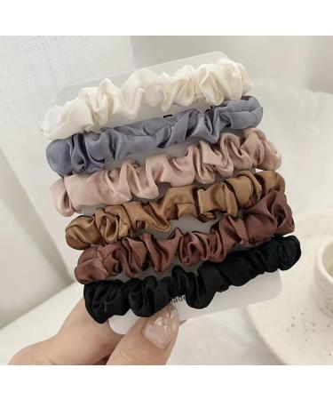 Thin Silk Scrunchies x6