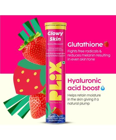 PL'IX - THE PLANT FIX Glutathione Tablets With Vitamin C For Clear And Youthful Skin (Pack Of 2 Strawberry) | 15 Collagen Supplements |500mg L-Glutathione Vegan Vitamin E And Hyaluronic Acid - Buy Online on GoSupps.com