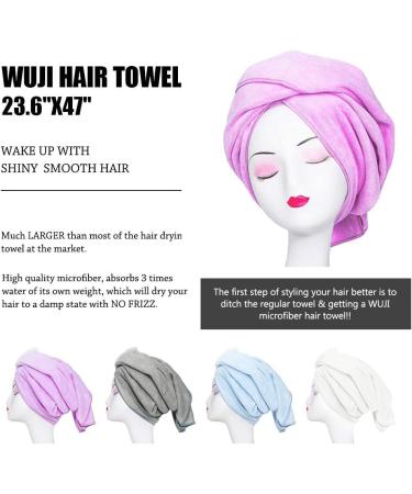 Microfiber Hair Towel 23.6''x47'' Anti Frizz Hair Wrap - Super Absorbent & Large Curly Hair Drying Towel - Light Purple - Buy Online on GoSupps.com