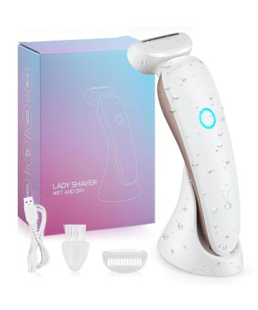 Electric Lady Shaver Womens Razor Bikini Trimmer for Face Legs Underarms Cordless Wet & Dry Lady Shaver for Women Rechargeable Waterproof Lady Body Shaver with LED Light