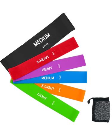 Vive Loop Bands (6 Pack) - Multi Resistance Straight Elastic Set - Stretch Kit for Men Women Toning Hip Butt Arm Leg Booty Physical Therapy Yoga Pilates Strength Training - Gym Home Workout