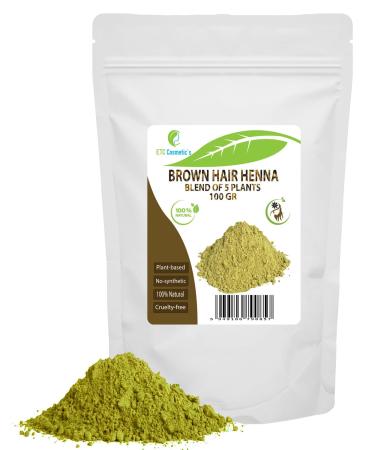 BROWN HENNA HAIR POWDER - 100% Natural - 5 organic plants powders blended and specially formulated to provide deep brown color to the hair - 100 Gr