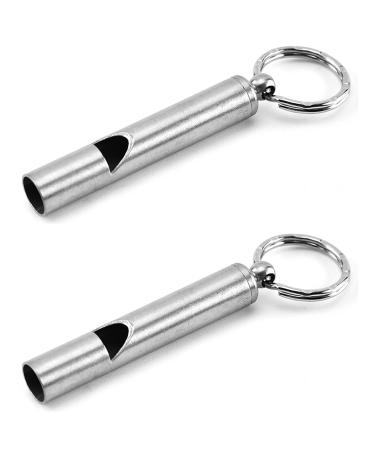 FXHDC-M 2PCS Mini Stainless Steel Survival Whistle Perfect for Camping, Hiking and Boating Loud Emergency Whistle with Far Distance Rang for Sporting Events and Call Your Dog,Keychain Included