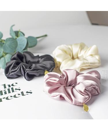 ADOOMENT 3 Pack Silk Scrunchies - Luxury Mulberry Silk Hair Ties for Women - Non-Slip Elastic Hair Scrunchies (Black Champagne Gold Pink) - 1.4 Inch - Buy Online on GoSupps.com