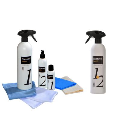Professional bathroom sealing set with lotus effect nano sealing nanotol sanitary set with cleaner & protector + microfiber cloth for lime protection for shower cubes ceramics tiles-set M + 2in1