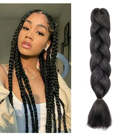 Just Another One 24in Hair Extensions for Jumbo Braiding Colorful Pre Stretched Braiding Hair Heat Resistant Yaki Synthetic African Box Braids Crochet Twist hair for Womens Girls & Unisex Black A1 Black 24 - Buy Online on GoSupps.com